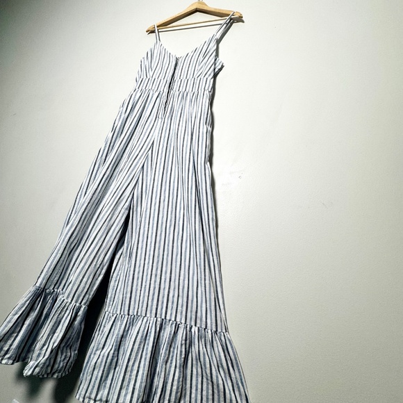 LoveShackFancy Edeline Navy Blue Stripped Sleeveless Ruffled Hem Jumpsuit Sz 4 - Picture 9 of 12